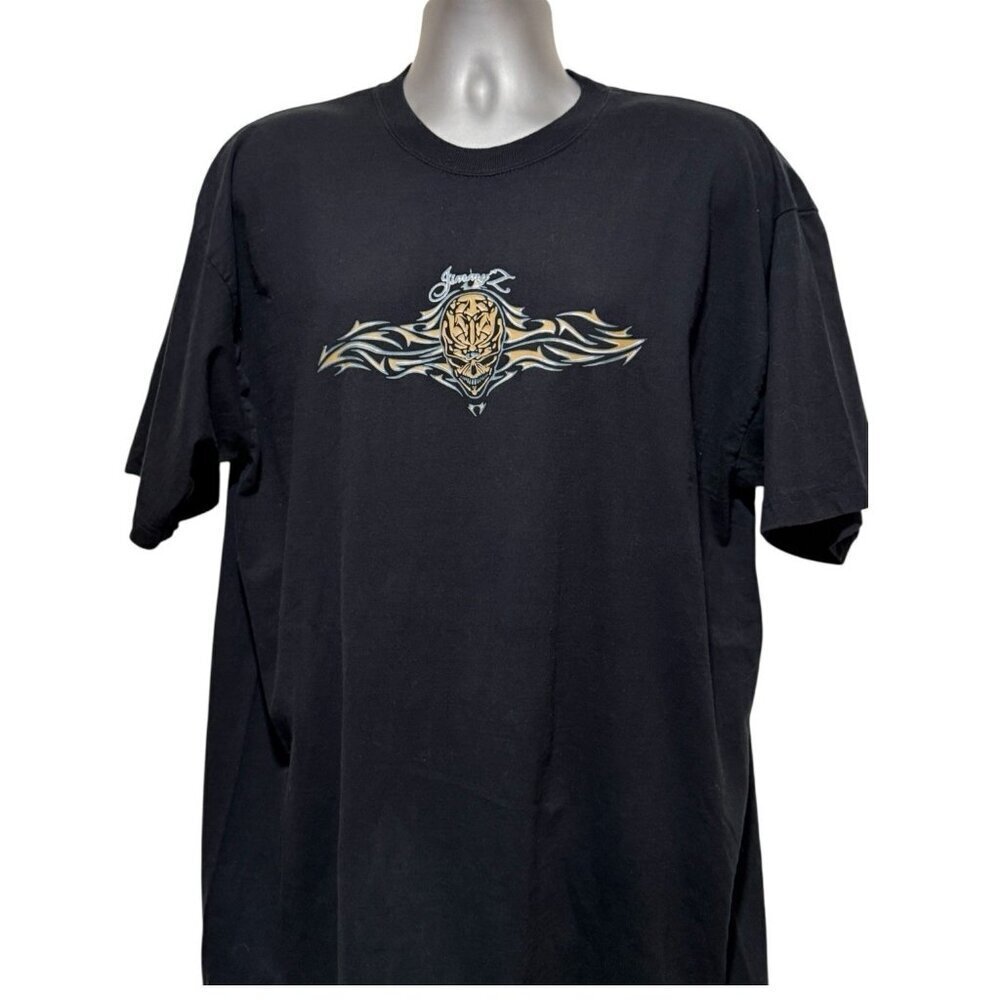 Y2K Jimmy'z Tribal Skull Black Short Sleeve Grunge Graphic T-shirt Mens XL